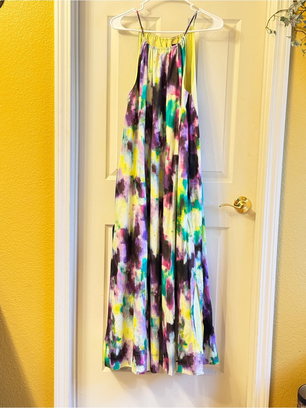 Lane Bryant Multicolor Watercolor Maxi Dress — Purple, Teal, Yellow, Black